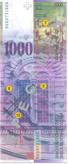 1000 Swiss francs security features - Back