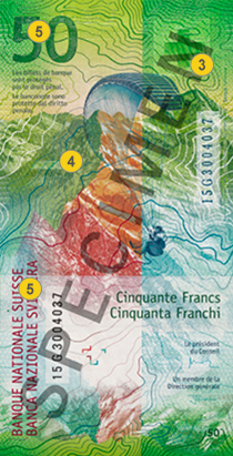 50 new Swiss francs security features - Back