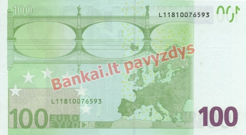 100 Eurų banknoto galinė pusė