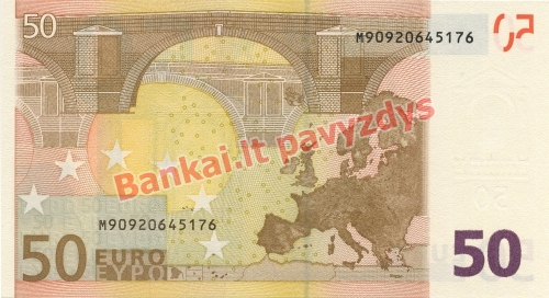 50 Eurų banknoto galinė pusė