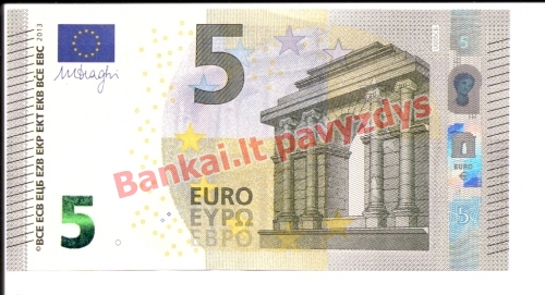5 Eurų banknoto priekinė pusė