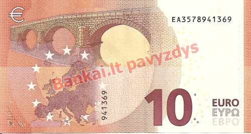 10 Eurų banknoto galinė pusė