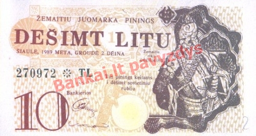 10 Litų banknoto priekinė pusė