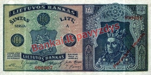 100 Litų banknoto priekinė pusė