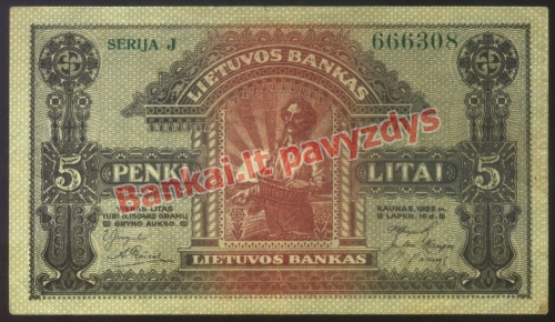 5 Litų banknoto priekinė pusė