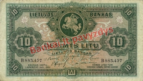 10 Litų banknoto priekinė pusė