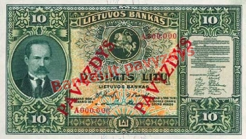 10 Litų banknoto priekinė pusė