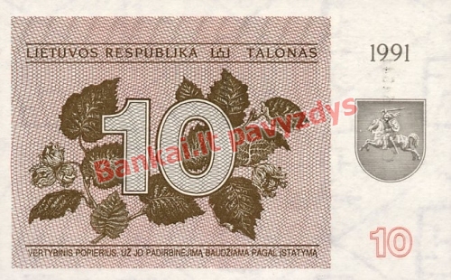 10 Talonų banknoto priekinė pusė