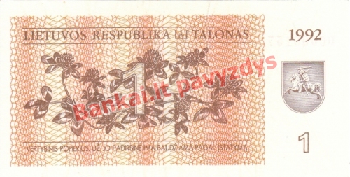 1 Talonų banknoto priekinė pusė