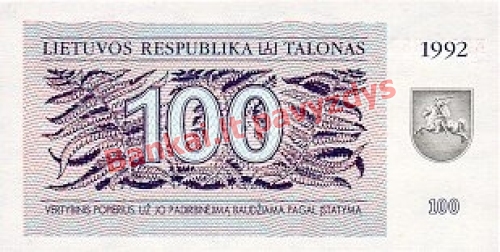 100 Talonų banknoto priekinė pusė