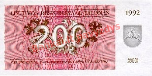 200 Talonų banknoto priekinė pusė