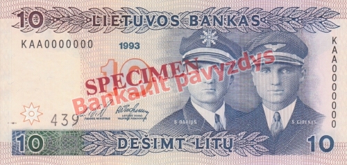 10 Litų banknoto priekinė pusė