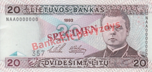 20 Litų banknoto priekinė pusė