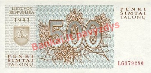 500 Talonų banknoto priekinė pusė