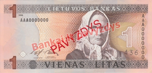 1 Lito banknoto priekinė pusė