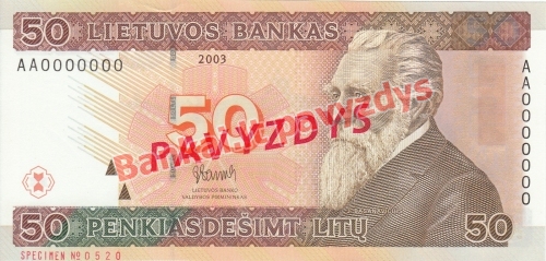 50 Litų banknoto priekinė pusė