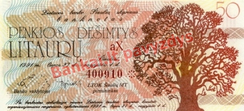 50 Litaurų banknoto priekinė pusė