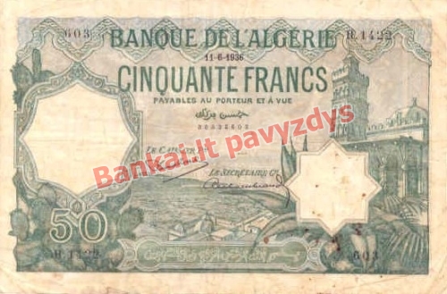 50 Frankų banknoto priekinė pusė