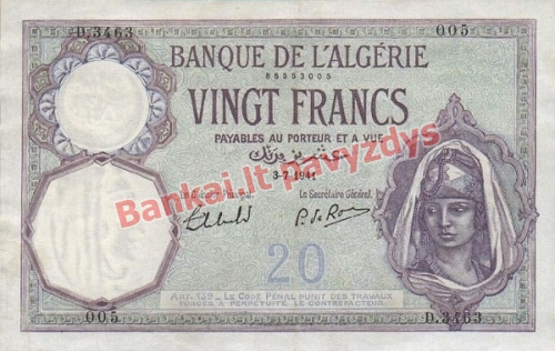 20 Frankų banknoto priekinė pusė