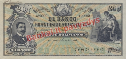 20 Bolivianų banknoto priekinė pusė