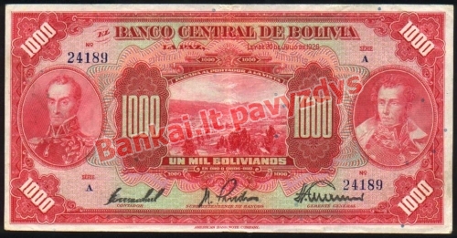 1000 Bolivianų banknoto priekinė pusė