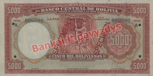5000 Bolivianų banknoto priekinė pusė