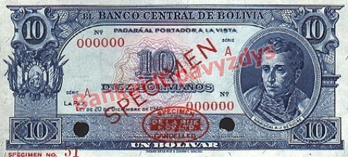 10 Bolivianų banknoto priekinė pusė