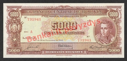 5000 Bolivianų banknoto priekinė pusė