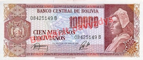100000 Peso banknoto priekinė pusė