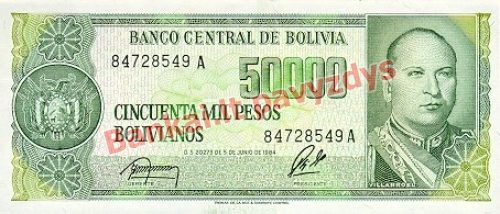 50000 Peso banknoto priekinė pusė