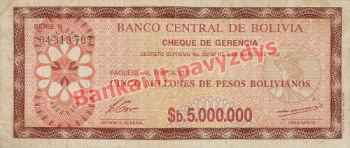 5000000 Bolivianos banknoto priekinė pusė