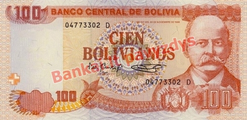 100 Bolivianų banknoto priekinė pusė