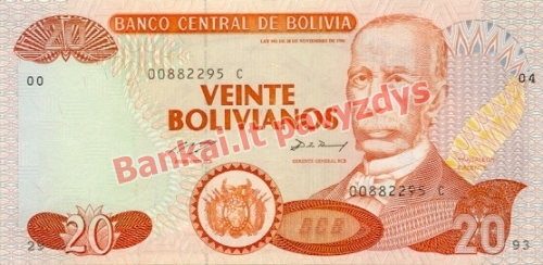 20 Bolivianų banknoto priekinė pusė