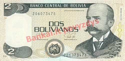 2 Bolivianų banknoto priekinė pusė