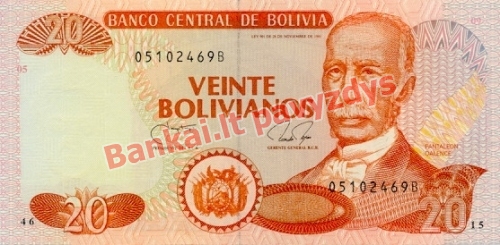 20 Bolivianų banknoto priekinė pusė