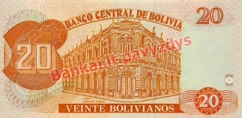 20 Bolivianų banknoto galinė pusė