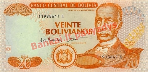 20 Bolivianų banknoto priekinė pusė
