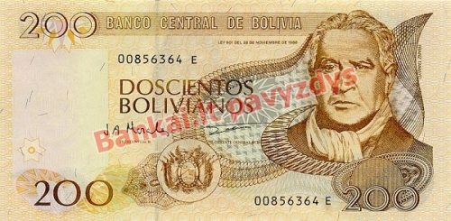 200 Bolivianų banknoto priekinė pusė