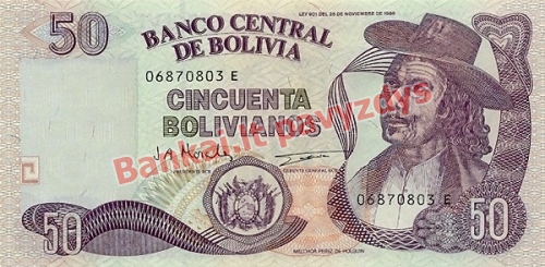50 Bolivianų banknoto priekinė pusė