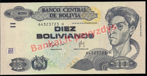 10 Bolivianų banknoto priekinė pusė