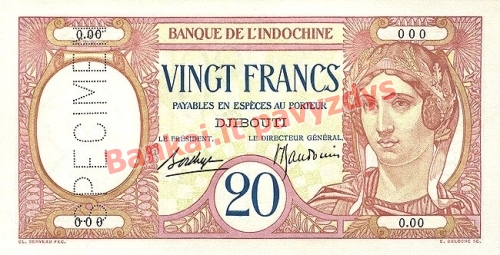 20 Frankų banknoto priekinė pusė