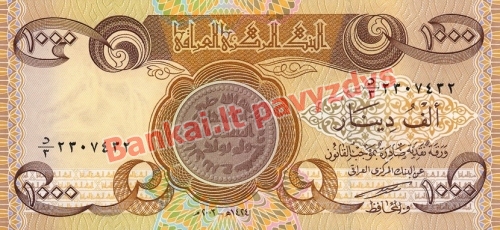 1000 Dinarų banknoto priekinė pusė