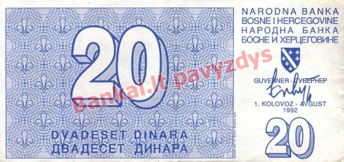 20 Dinara banknoto priekinė pusė
