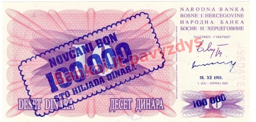 100000 Dinara banknoto priekinė pusė