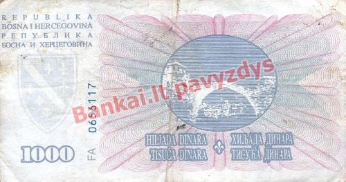 1000 Dinara banknoto galinė pusė