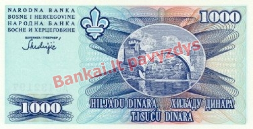 1000 Dinara banknoto galinė pusė