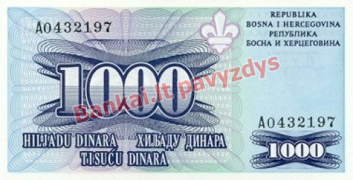 1000 Dinara banknoto priekinė pusė