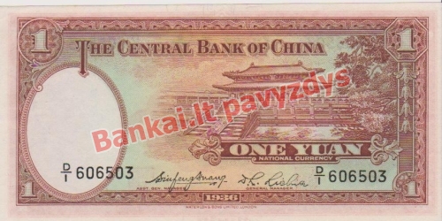 1 Juanio banknoto galinė pusė
