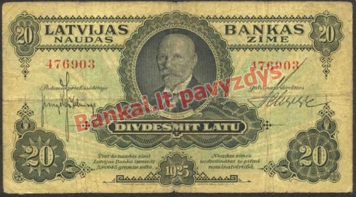 20 Latų banknoto priekinė pusė