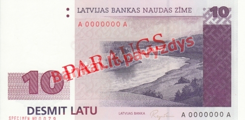 10 Latų banknoto priekinė pusė